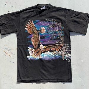 Men's Vintage Eagle T-Shirt Black Huge Flying Print M Freedom USA Biker Single